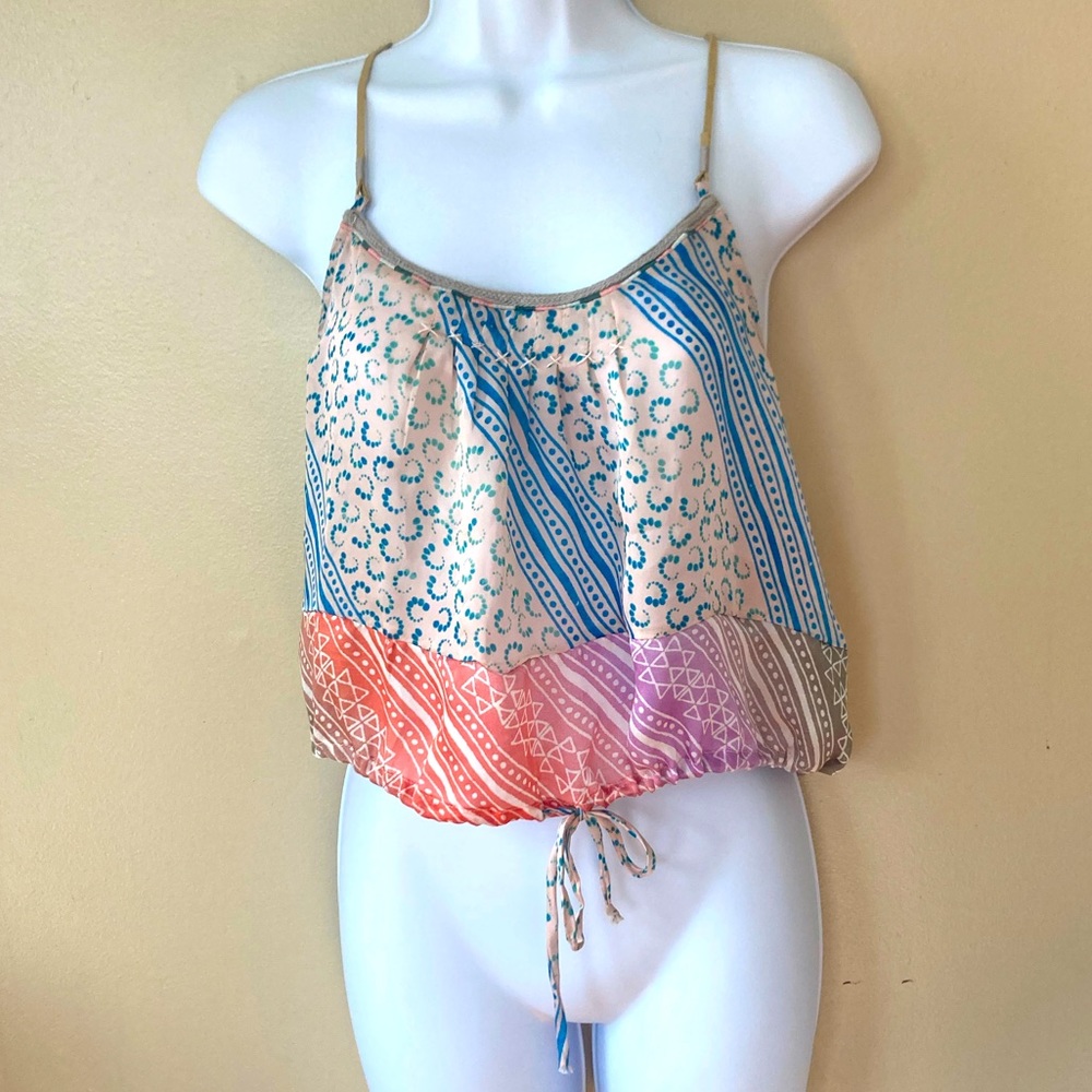 American Eagle blousy cropped camisole with leather straps size XS